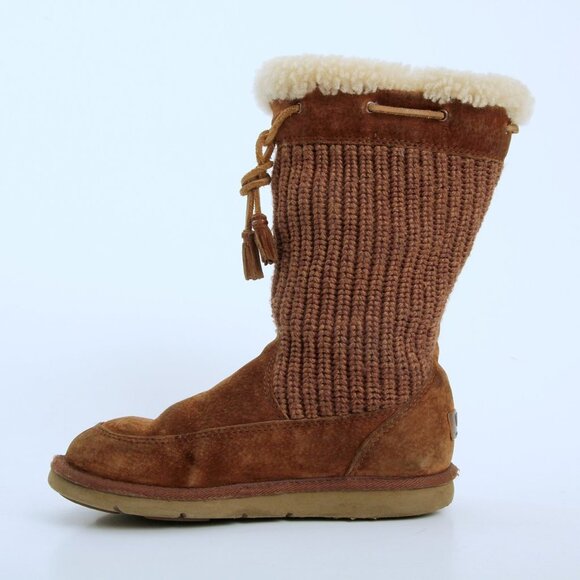 UGG Suburb Crochet Knit Slouch Suede Boots in Brown Women Size 7 - Picture 7 of 12